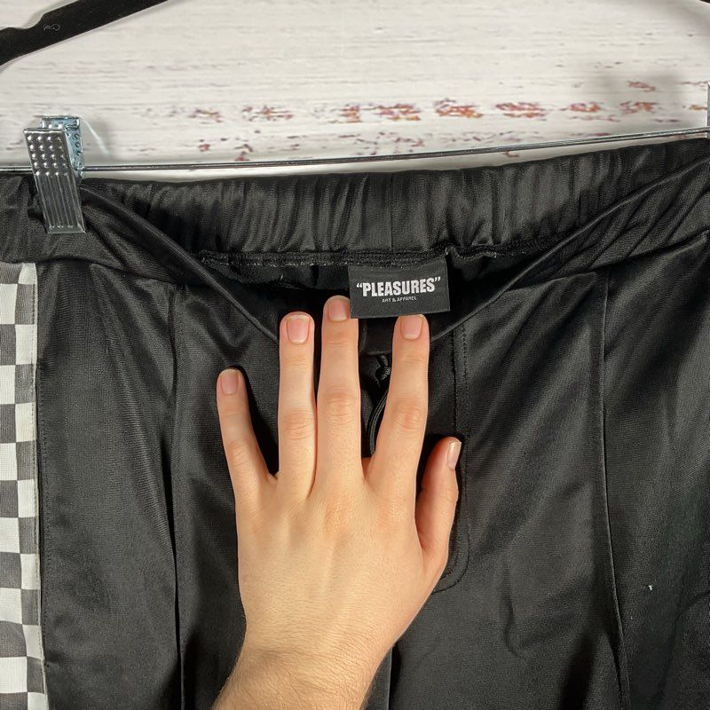 Pleasures X Wiz Khalifa Black Checkered Side Stripe 666 Track Pants - Size Small