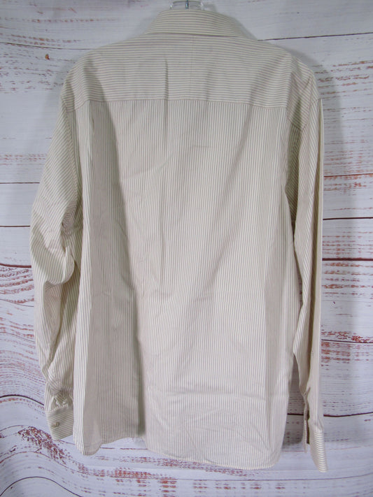 John Varvatos Men's Beige Striped Long Sleeve Button Down Shirt Size 17
