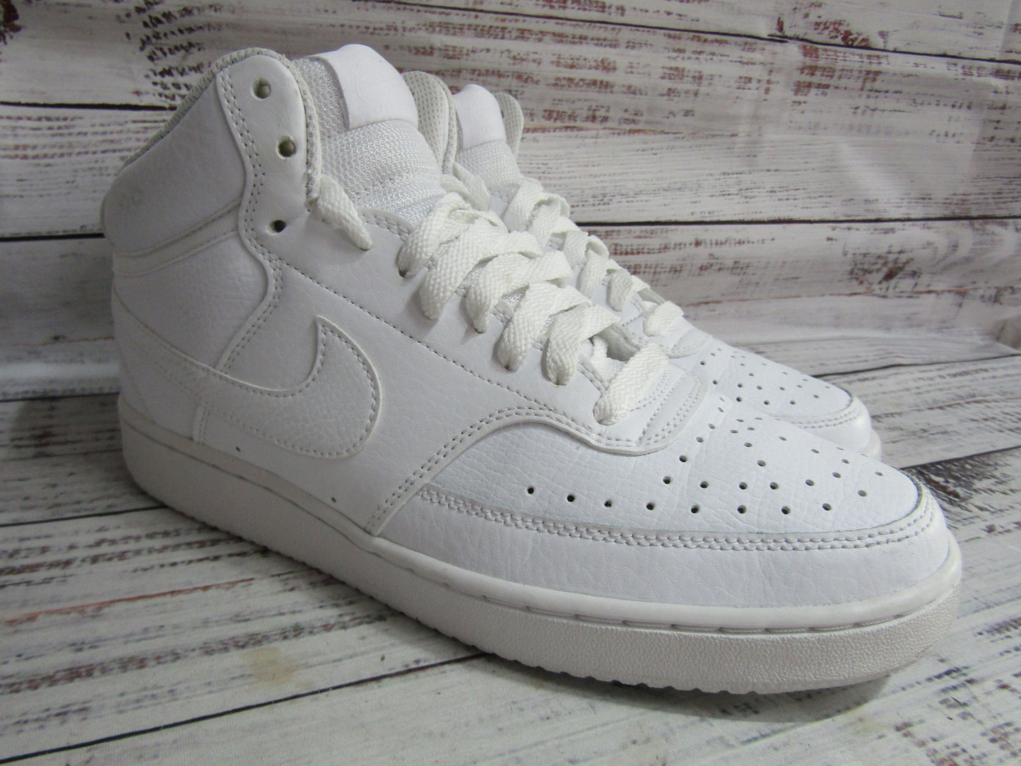 Nike Court Vision Men's White Leather Mid-Top Sneakers Size 8 CD5466-100