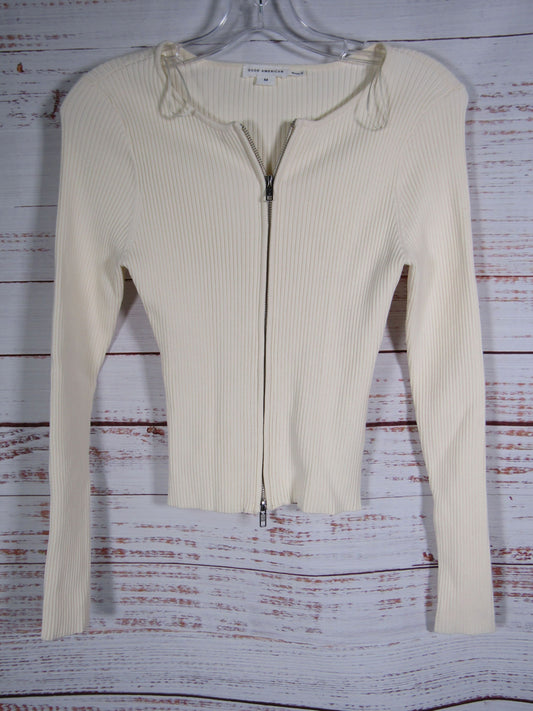 Good American Virgo Women's Ivory Rib Zip Cardigan Sweater Size M