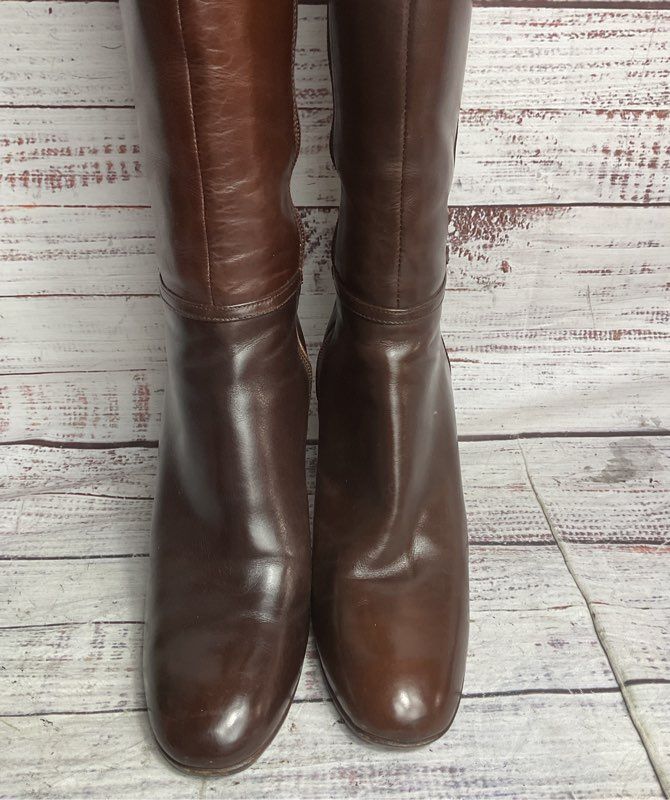 Julianelli Vintage Leather Buckle Detail Calf High Boots Brown 8