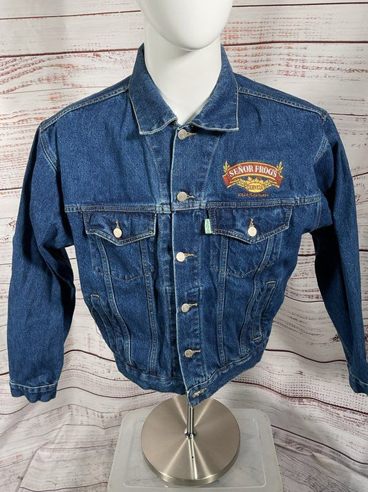 Vintage Senor Frog's Trucker Denim Jacket Embroidered Logo Be Green Size 40 (L)