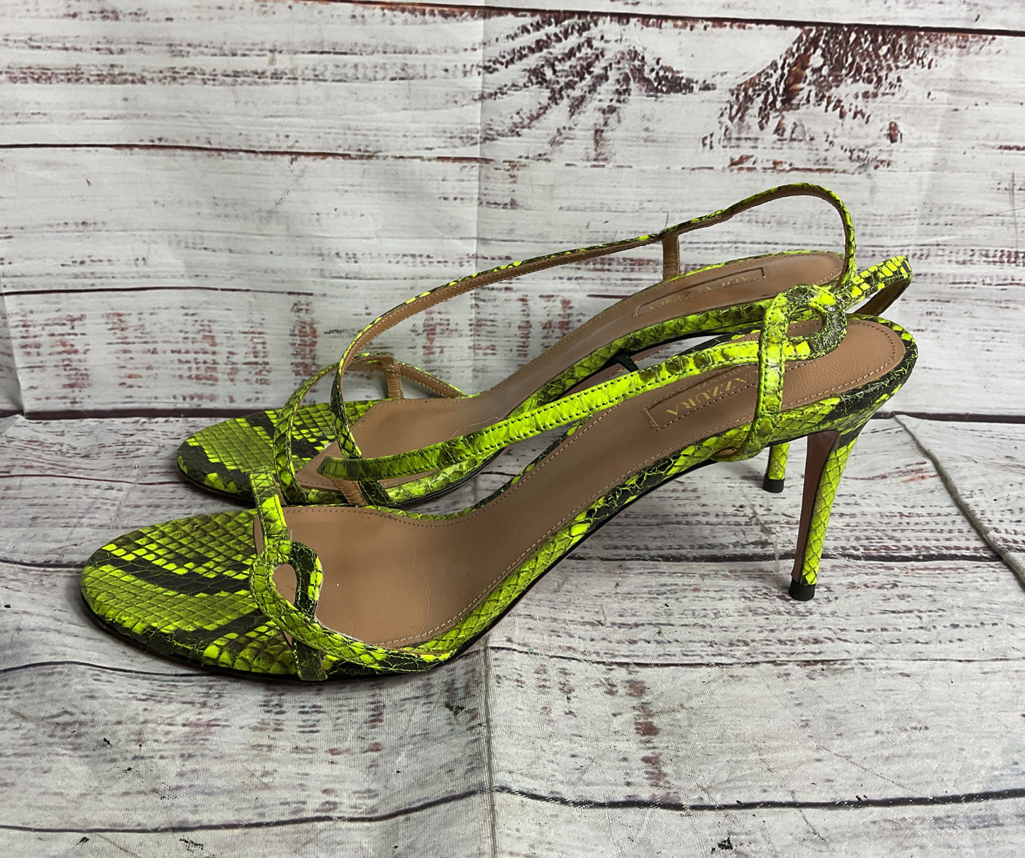 Aquazurra Leather Serpentine Python Sandals Green 39.5