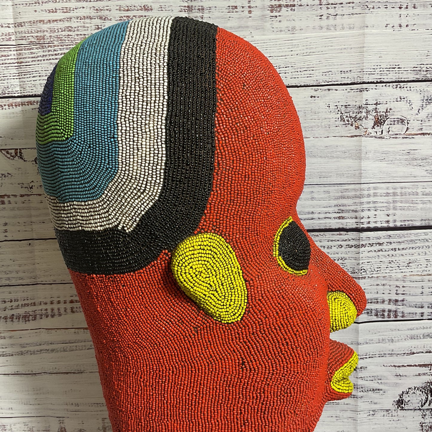 VTG. Large Cameroon African Art Bamiléké Beaded Terracotta Head- 19"