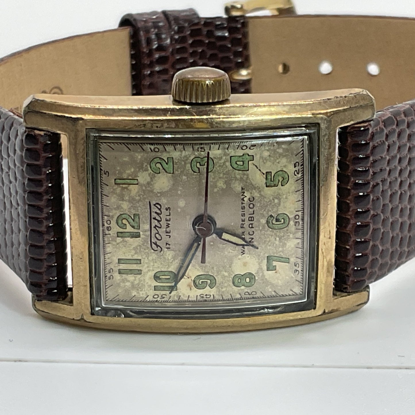 VTG. FORTIS Incabloc 10K Gold Filled 17 Jewels Tank Watch- WORKS GREAT!!!!