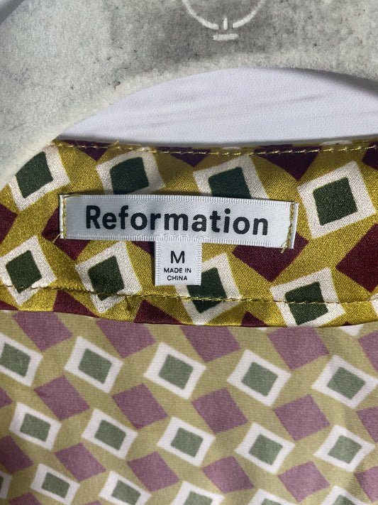 Reformation Yellow Squares Pattern Long Sleeve Blouse - Size M