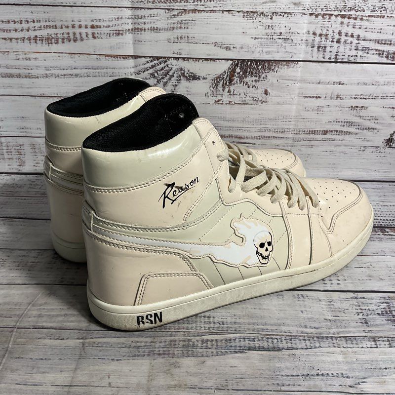Reason Flaming Skull Cream Hi Top Sneaker Casual Shoe Men's 12