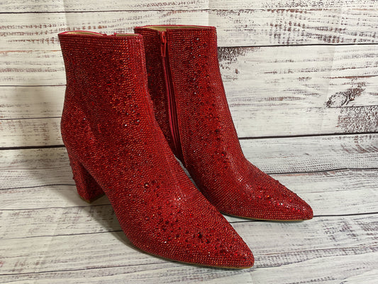 NWB BETSEY JOHNSON Women's Red Glass Stones Booties Shoes- SZ 9.5M