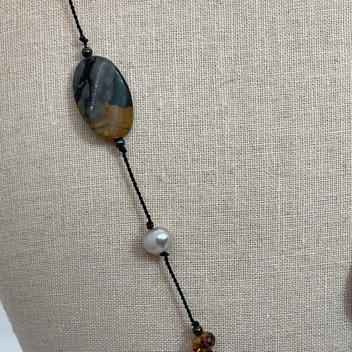 VTG. Sterling Silver Multi Gemstone & Pearl String Beaded Y-Necklace- 26"