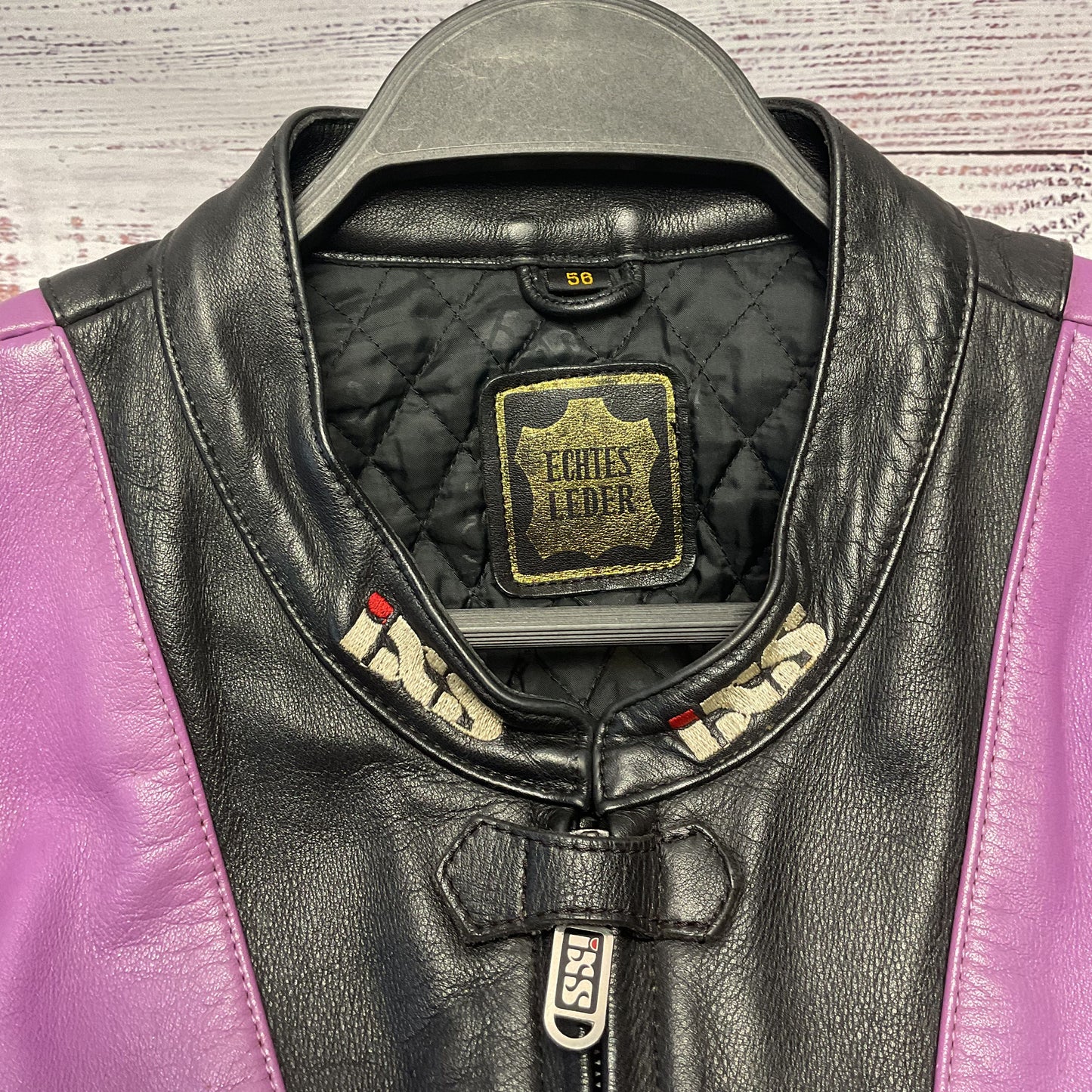 IXS Black Purple Leather Motorcycle Jacket - Size 56EU