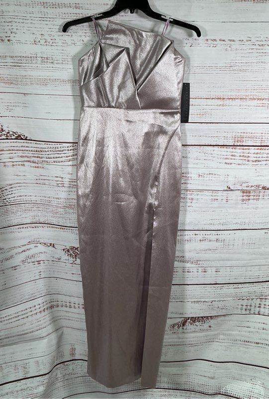 NWT Women's Aidan Mattox Mauve Silver Foiled Makado Dress Size 6 Retail $395