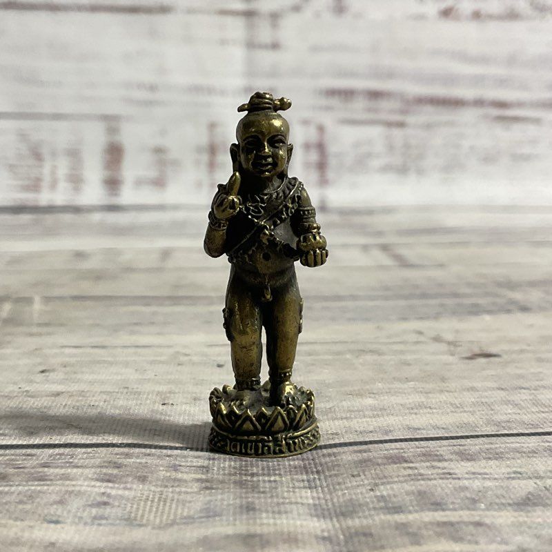 Vintage Brass Kuman Thong Golden Ghost Boy 1.5" Thailand Mini Idol