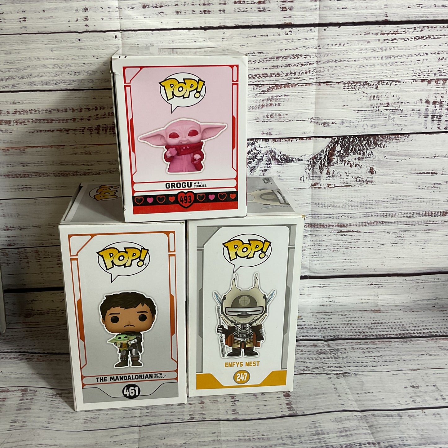 FUNKO POP Star Wars Grogu #493, Enfys Nest #248, Mandalorian with Grogu #461