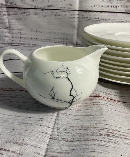 Dibbern Black Forest Fine Bone China Saucers Plus Sugar And Creamer Germany