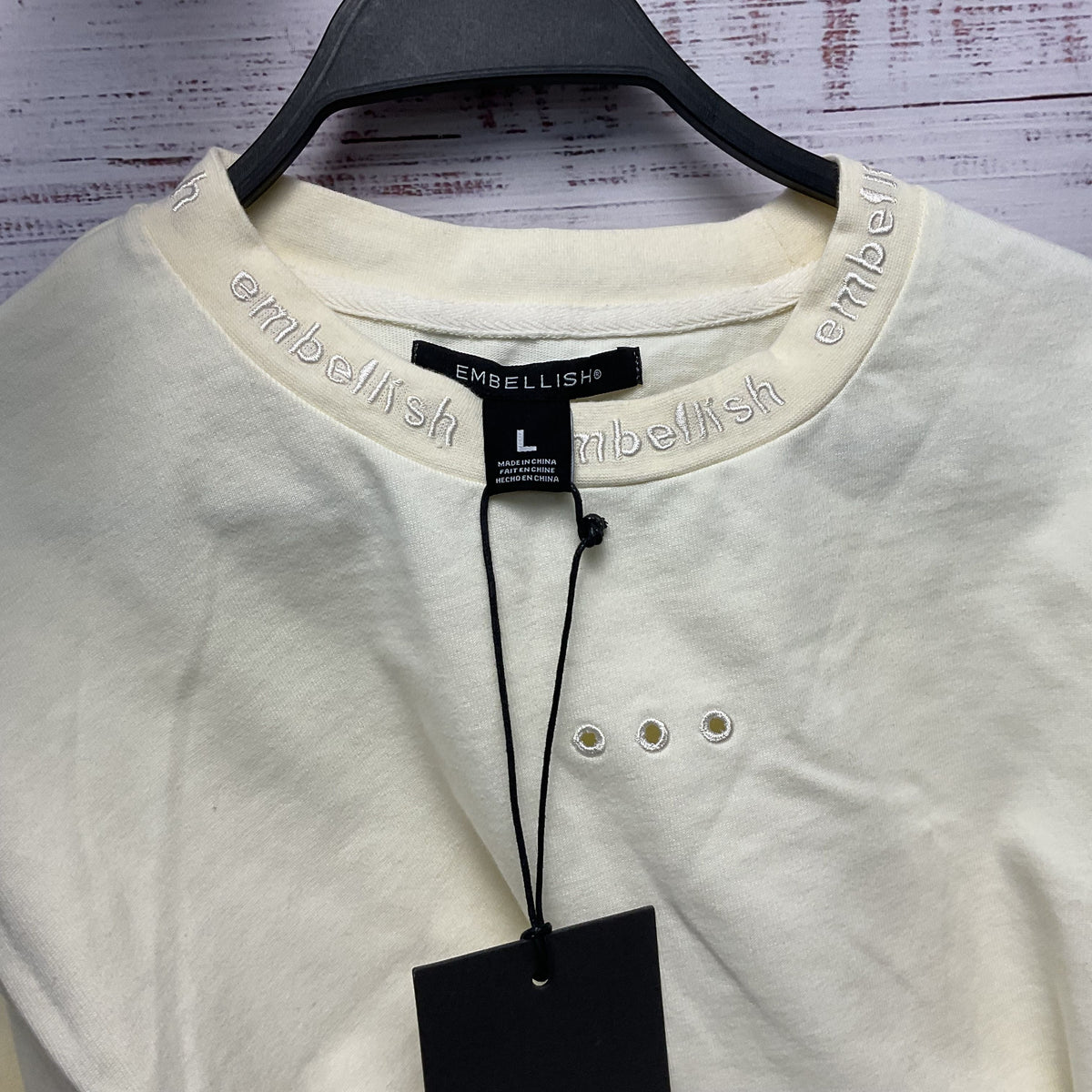 Embellish Cream Long Sleeve Faux Layered Look Crew Neck Sweatshirt - Size L New