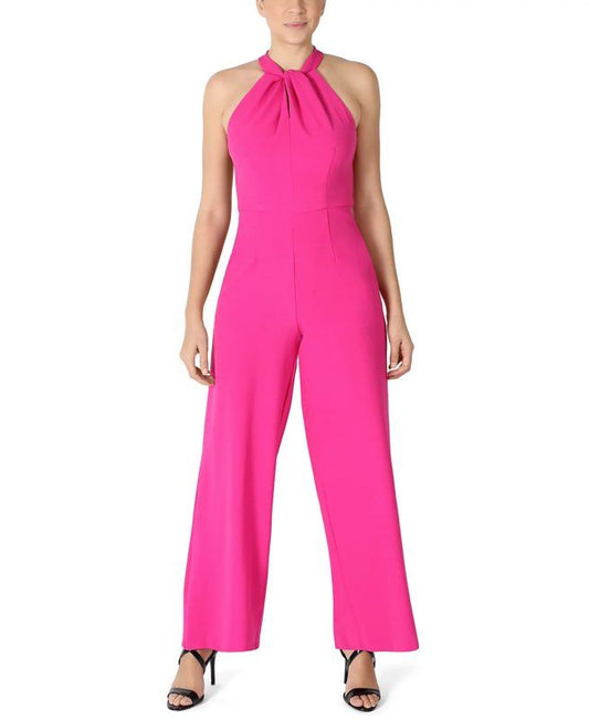NWT Julia Jordan Front Halter Twist Neon Pink Jumpsuit Size 6 Retail $139