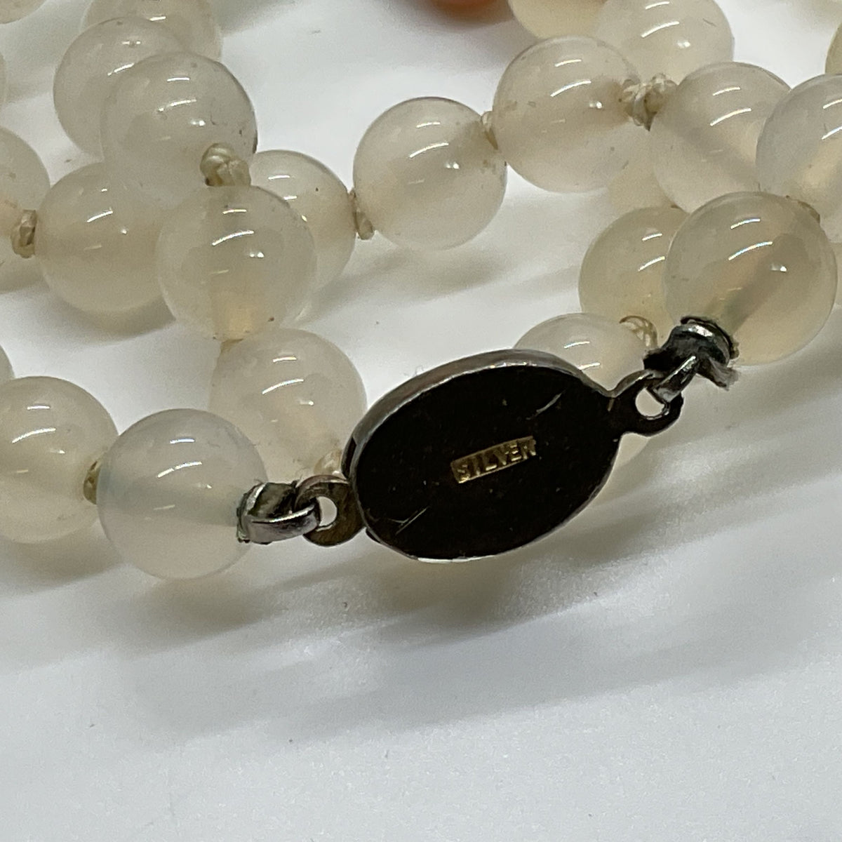 VTG. Sterling Silver Jade Beaded Necklace- 28.5"