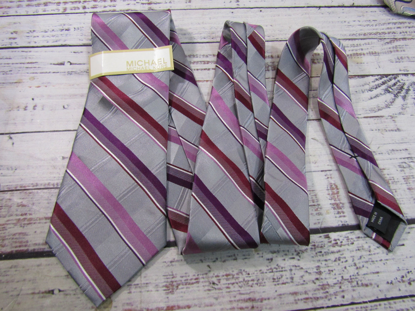 Michael Kors Men's Gray Purple Striped Silk Tie