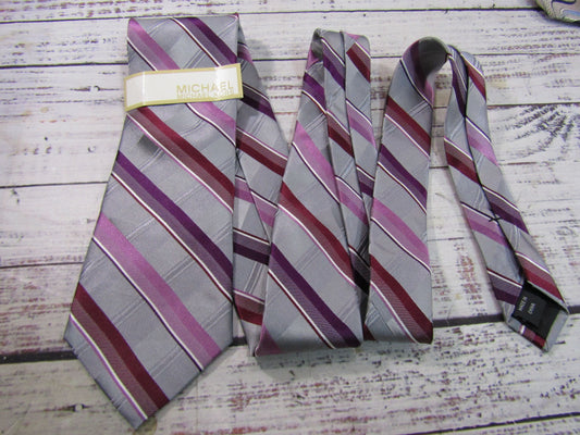 Michael Kors Men's Gray Purple Striped Silk Tie