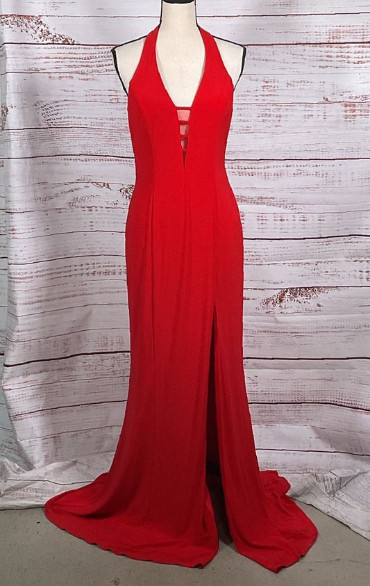 Faviana Cage Back Long Formal Dress Red 8