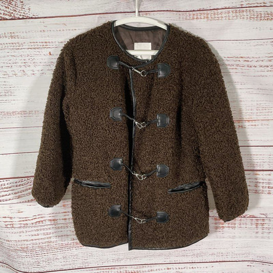 Avec Les Filles Sherpa Toggle Brown Faux Shearling Winter Jacket - Size XS