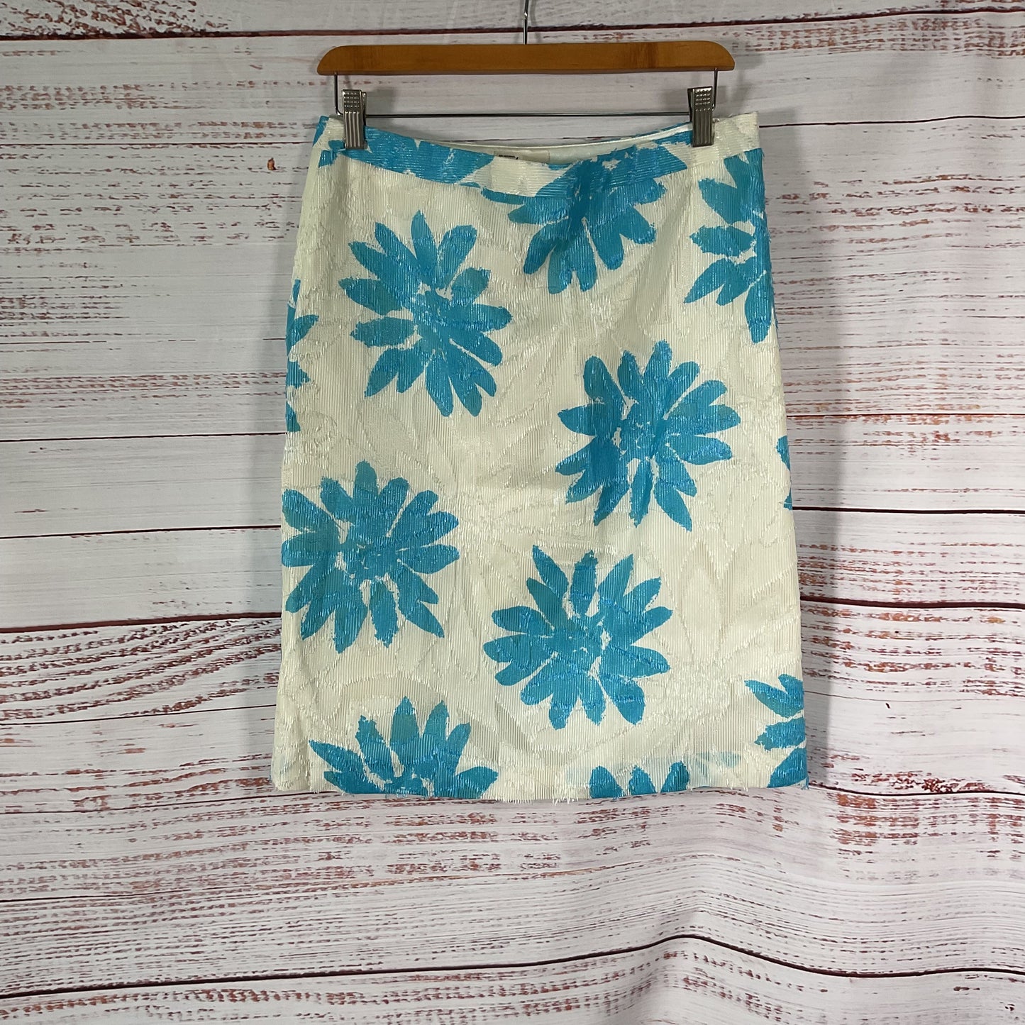Milly Of New York White Blue Flora Pattern Skirt - Size 10