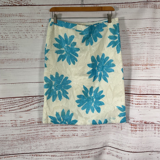 Milly Of New York White Blue Flora Pattern Skirt - Size 10