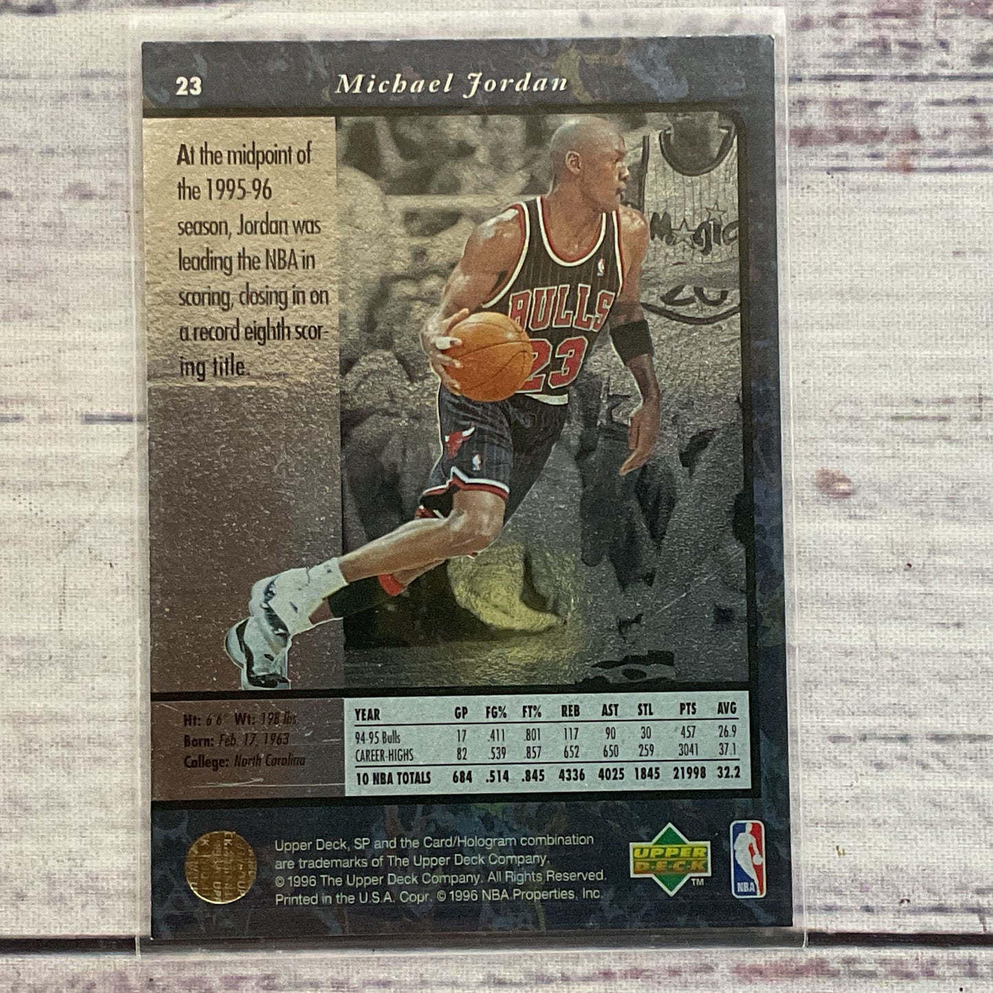 1996 Upper Deck SP Hologram MICHAEL JORDAN Basketball #23 Card