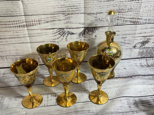 VTG. SET 6 Murano Cordial Wine Glasses & Decanter