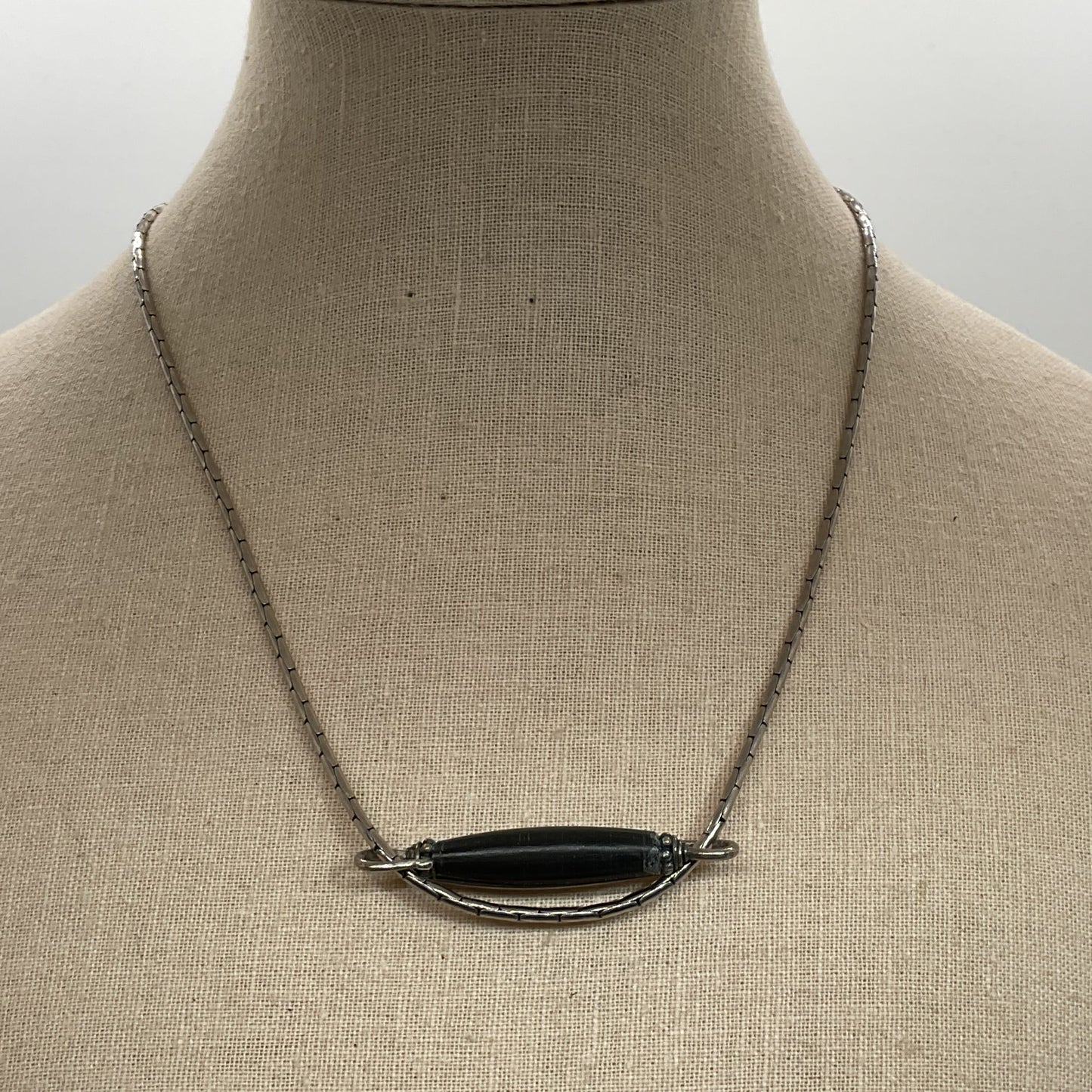 Sterling Silver & Onyx Pendant 16" Chain Necklace- 11.74g