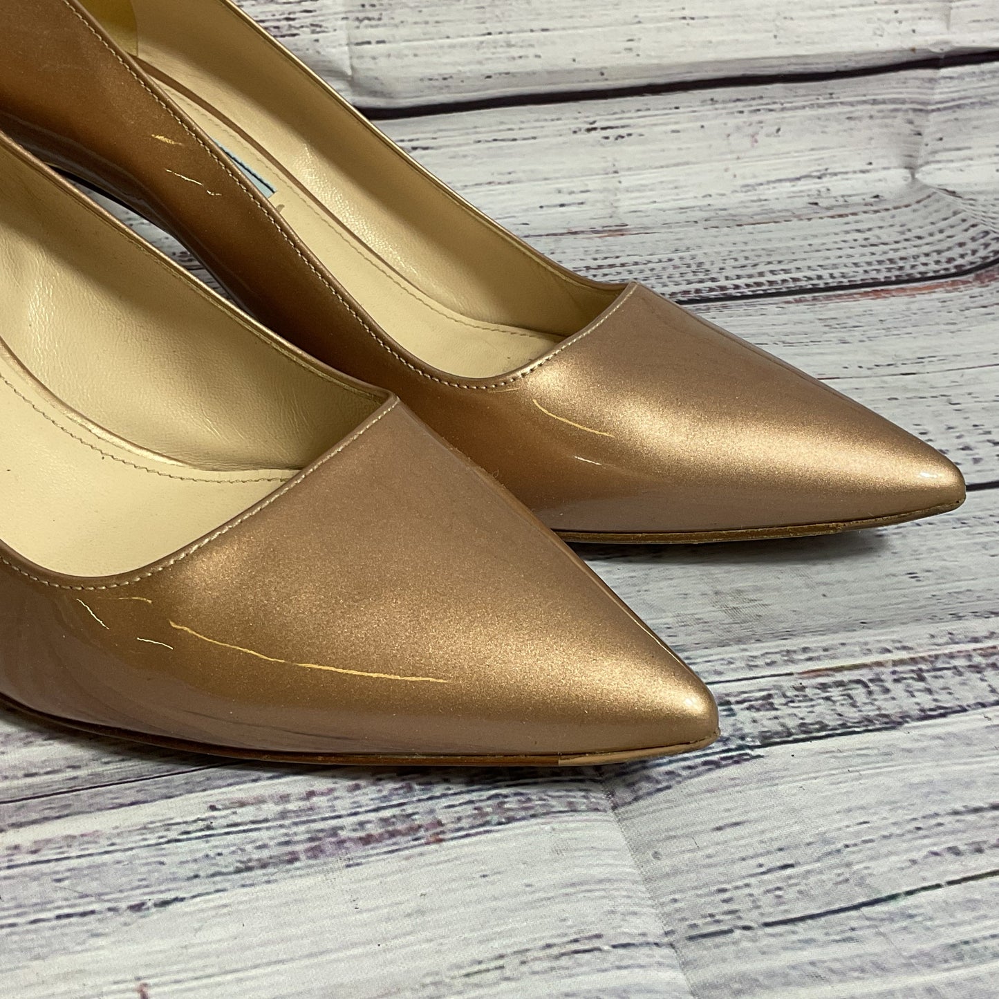 PRADA Women's Champagne Patent Leather Pump Heels- 38/ 8 US