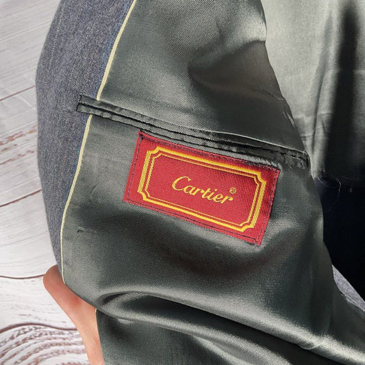 VTG. Cartier Gray Striped 100% Wool Blazer Suit Jacket - Size 19" x 34"