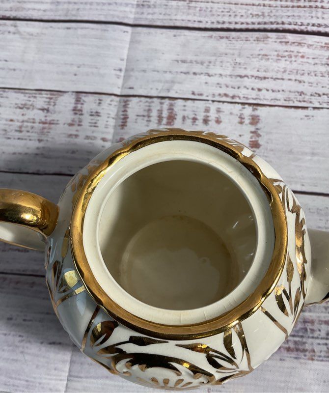 Sadler England Gold & Cream Stripe Mini Tea Pot Vintage 3.5"