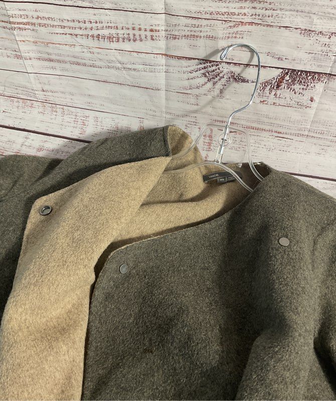 Vince Grey Olive Double-Faced Wool Coat Two Snap Front Pockets Size XS