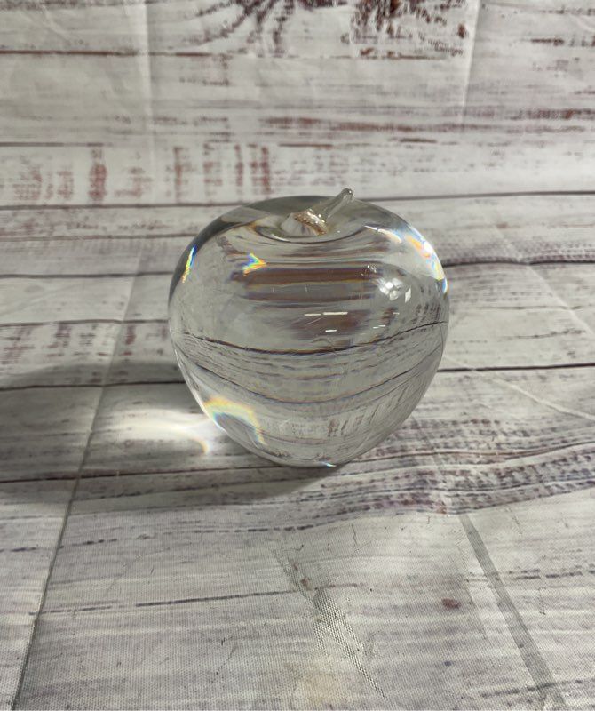Tiffany & Co Apple Paperweight Clear Crystal 3" Signed