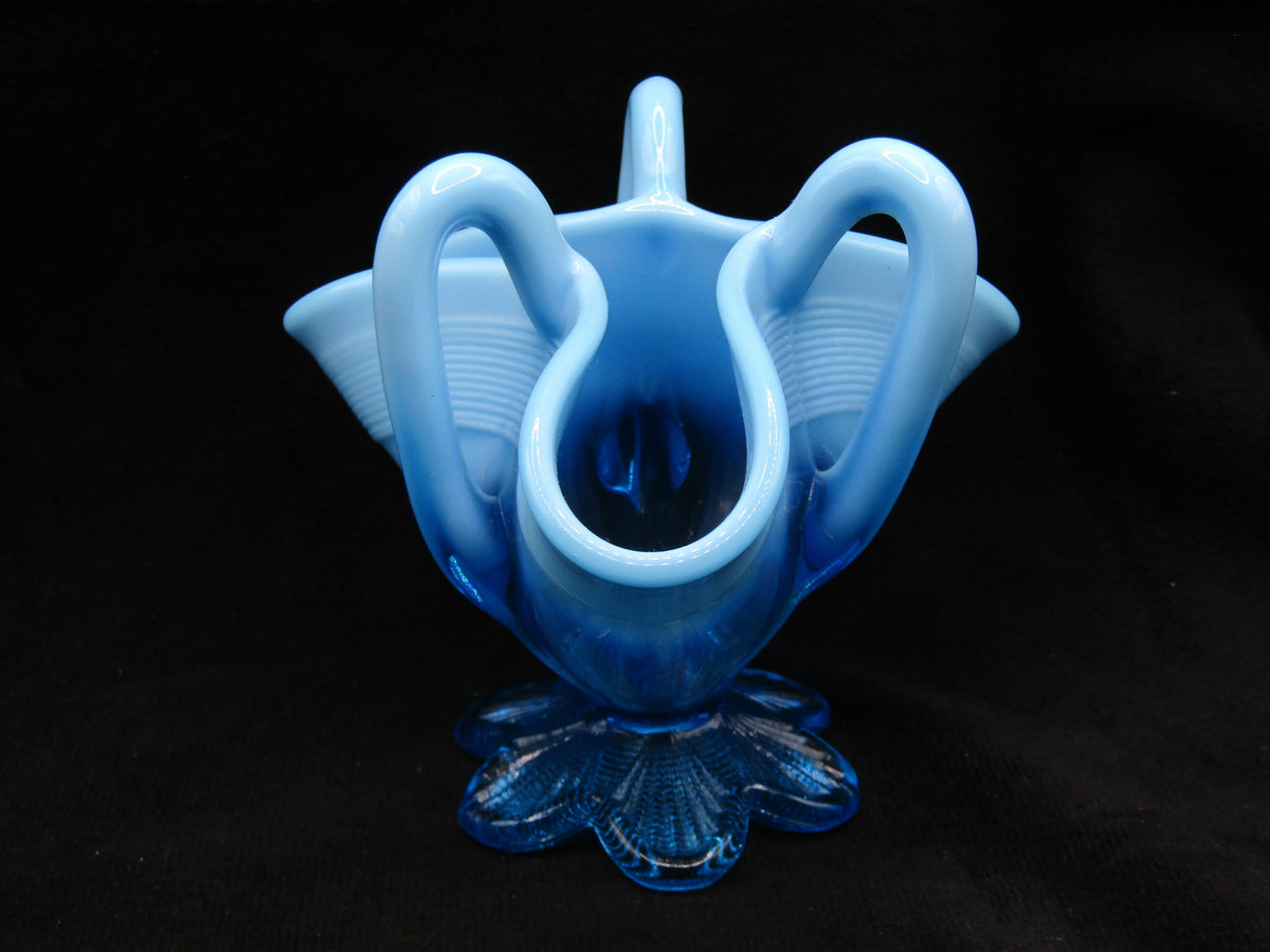 George Davidson & Co. Lady Caroline Blue Pearline Glass Tri-Handle Posy Vase