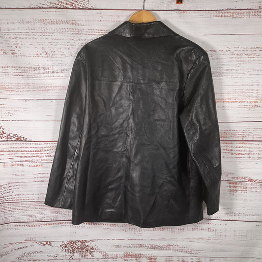 Jose Roca Black Leather Button Front Coat Jacket - Size 48IT 38US