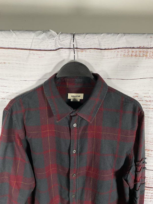 Men's Zadig & Voltaire Stan Flannel Plaid Red & Black Button Up Long Sleeve M