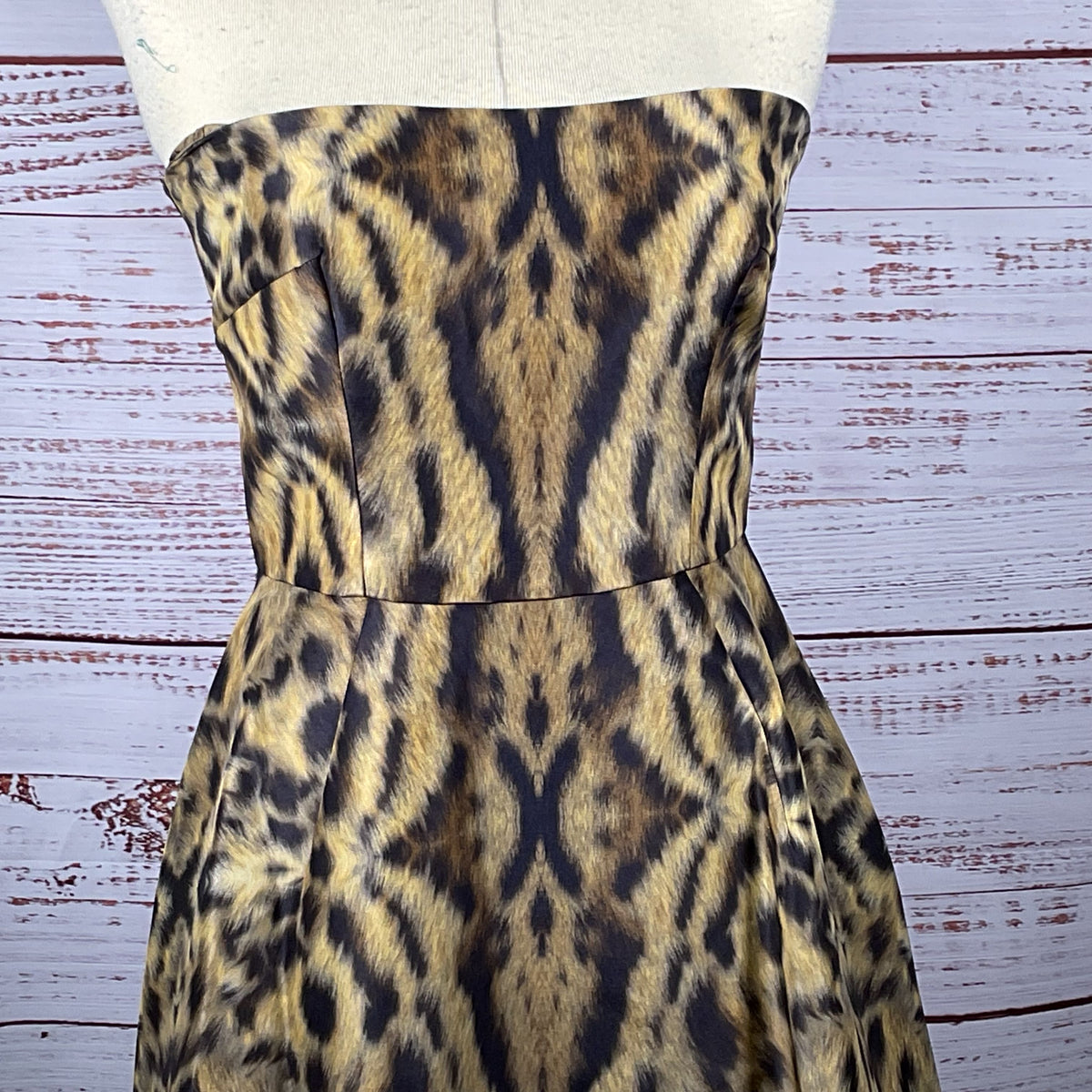 MONIQUE LHUILLER Women's Leapard Print Strapless Dress- SEE MEASUREMENTS