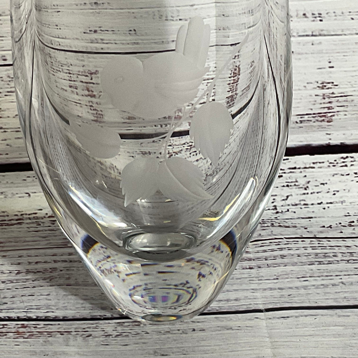 VTG. GLASSKOLAN Crystal Vase with Etched Bird- 8.25"