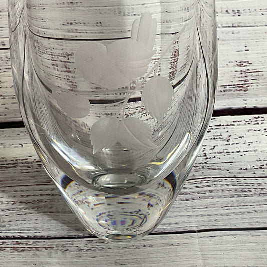 VTG. GLASSKOLAN Crystal Vase with Etched Bird- 8.25"