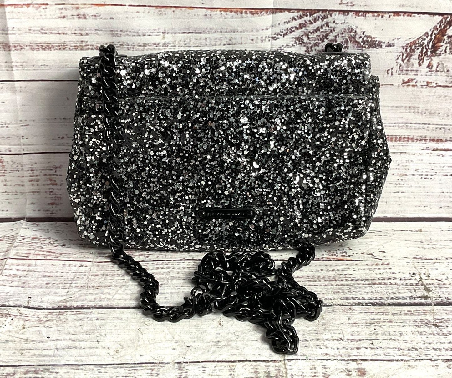 Rebecca Minkoff Edie Date Night Glitter Crossbody Bag Negro Plata Silver