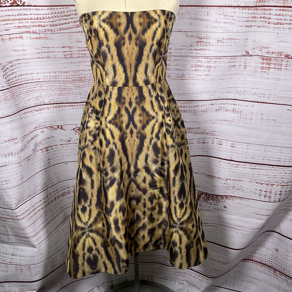 MONIQUE LHUILLER Women's Leapard Print Strapless Dress- SEE MEASUREMENTS