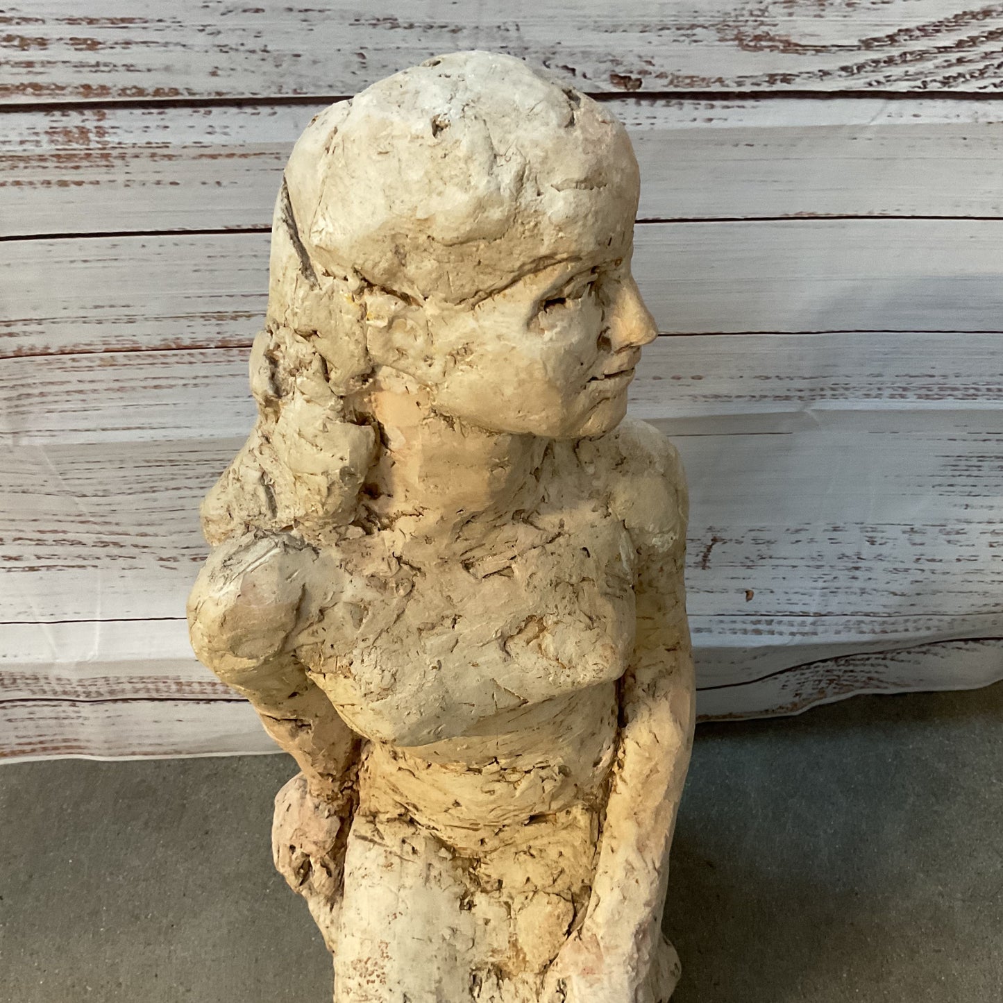 VTG. 1965 Signed Terracotta Clay Sculpture of Young Woman- 29"