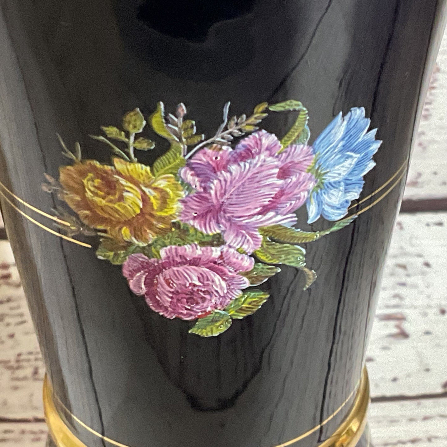 SPYROPOULOS Cobalt Blue 24K Gold Floral Porcelain Vase- 7"