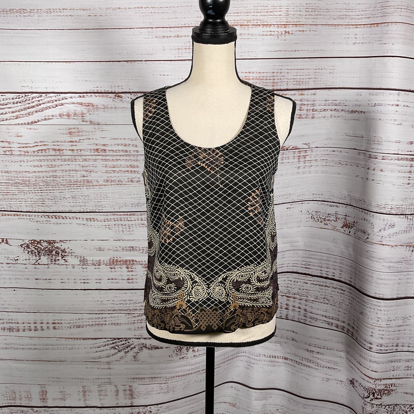 Citron Black Grid Print Silk Shirt Button Up Dress And Tank Top Set - Size XS