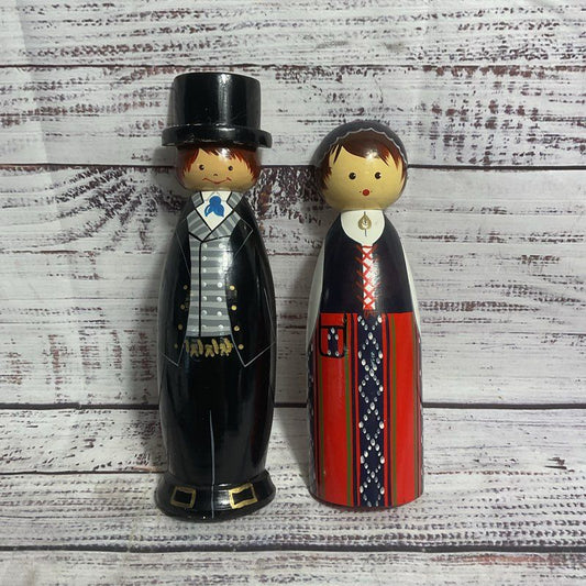 Pair Of Kalevala Koru Hand Painted Wooden Figurines Finnish Folk Art