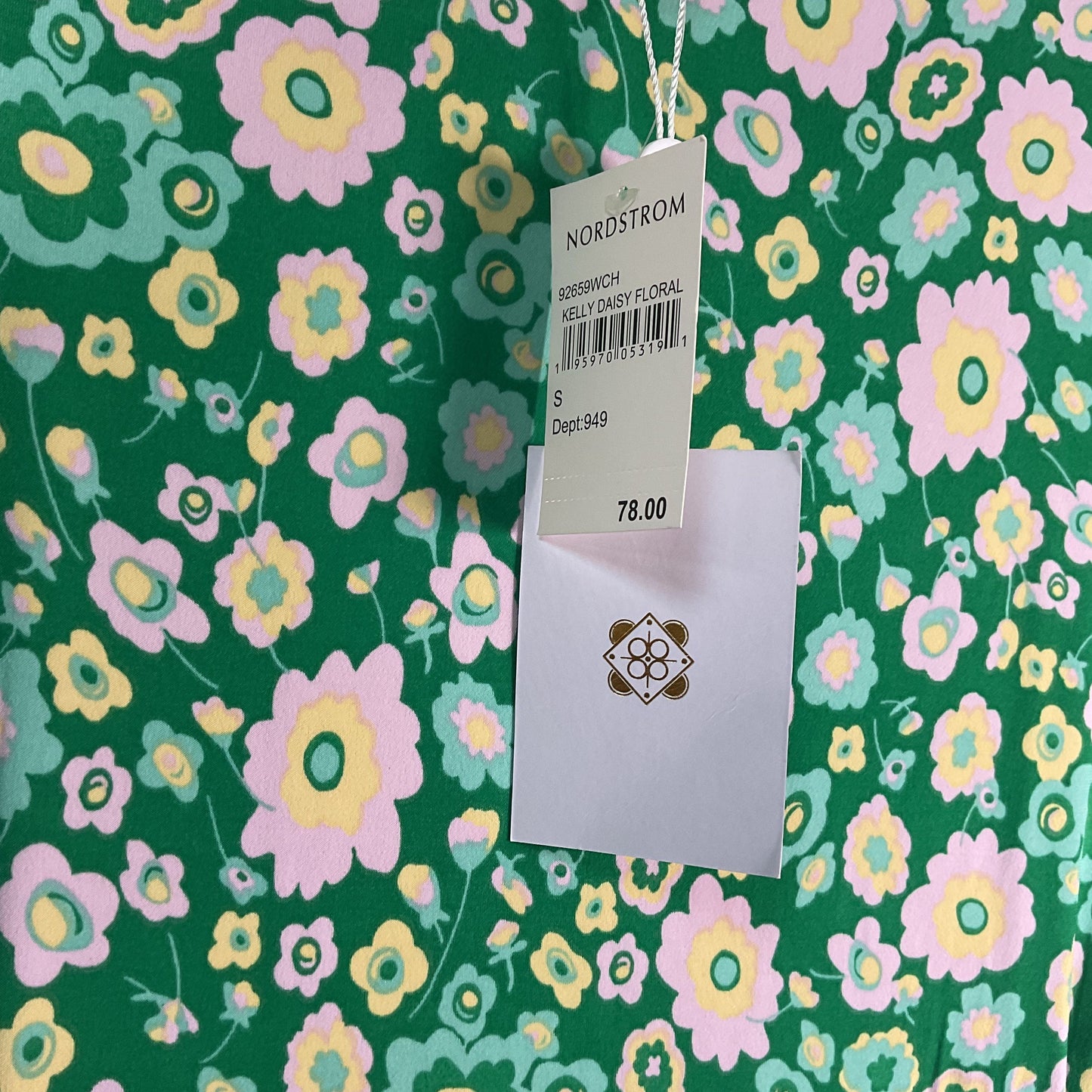 WAYF Jetset Cutout Knit Green Kelly Daisy Floral Print Dress - Size S New