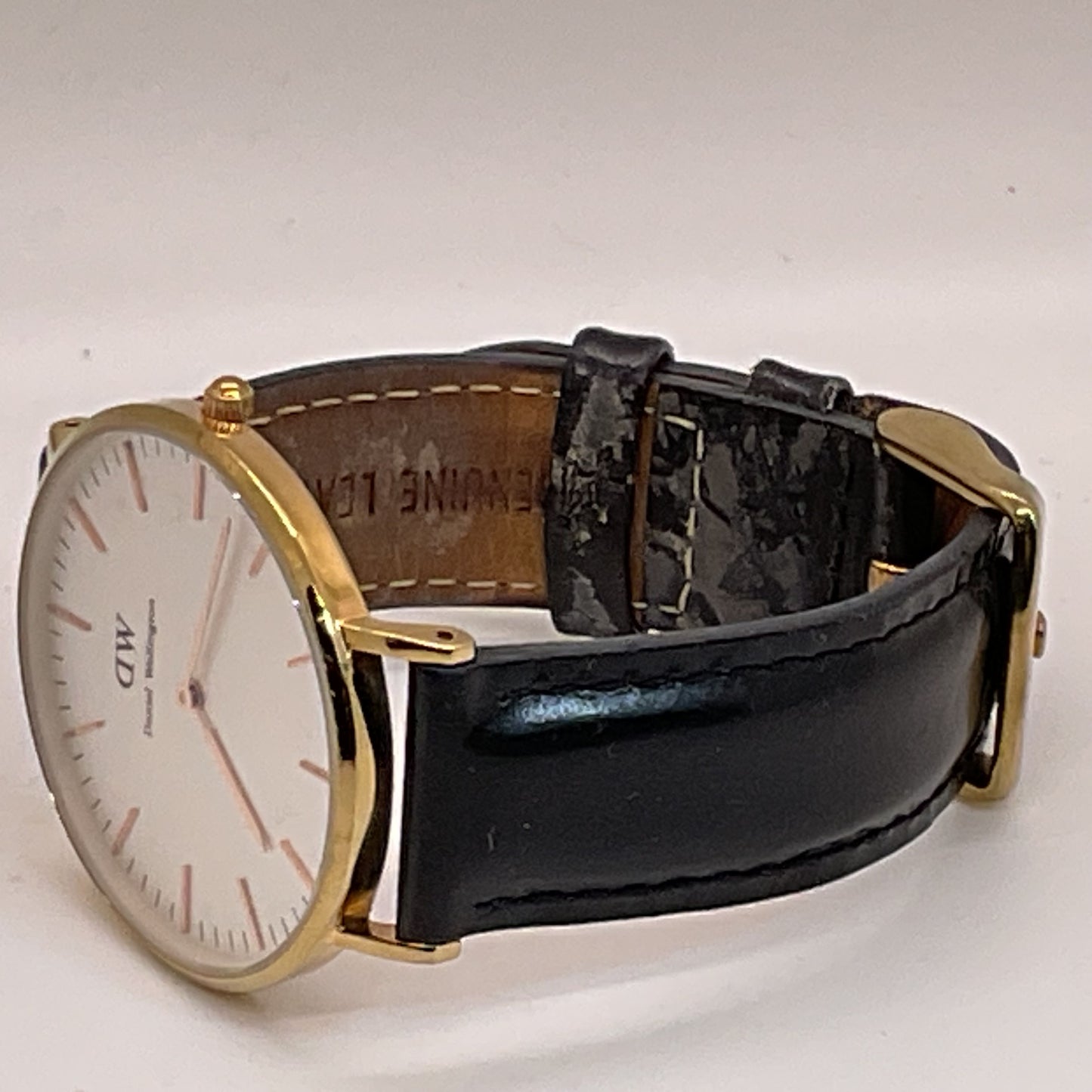 DANIEL WELLINGTON Men's Gold Tone Black Leather Band Watch