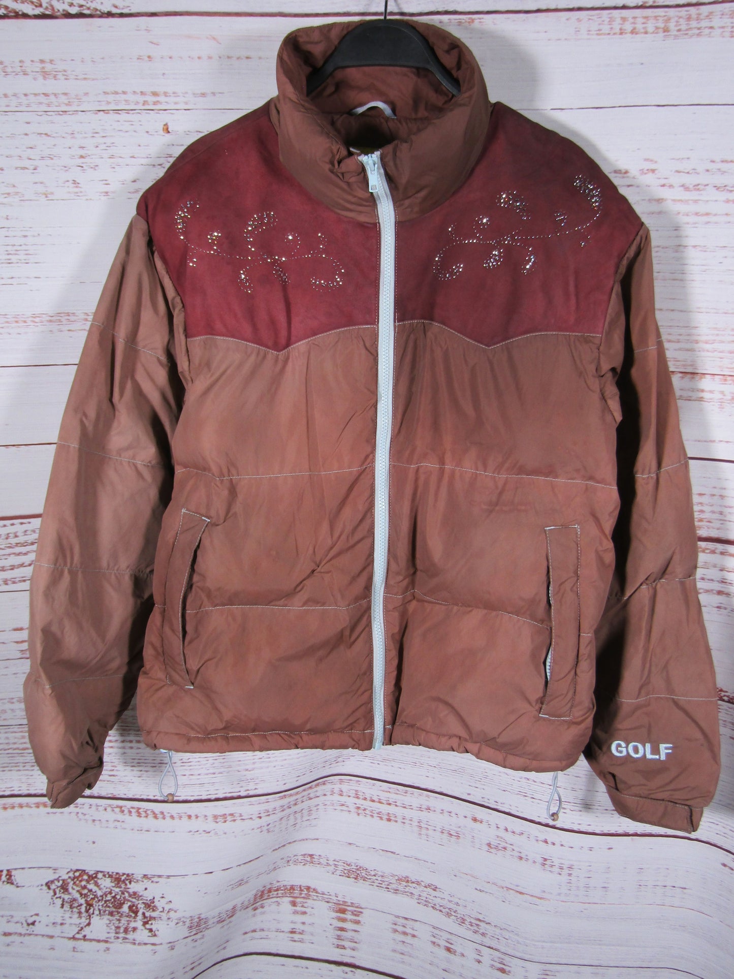 Golf Wang El Paso Women's Brown Rhinestone Accent Puffer Down Jacket Size S